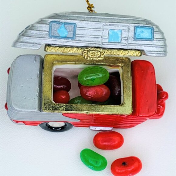 Retro Camper Porcelain Hinged Surprise Gift Trinket Box Christmas Ornament - Picture 2 of 5